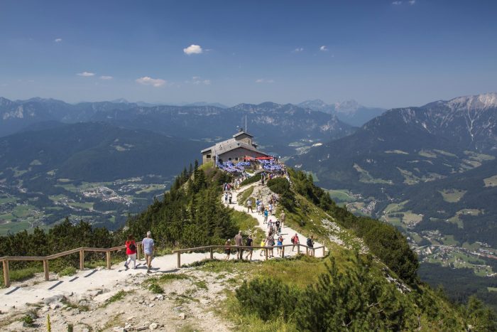 BERCHTESGADEN, GERMANY - AUGUST 13, 2015: The Kehlsteinhaus (also known as the Eagle's Nest) on top of the Kehlstein at 1.834m is the formerly Hitler's home and southern headquarters the Eagle's Nest is located close to Berchtesgaden