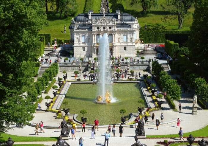 LINDERHOF GERMANY - JULY 8, 2016: Linderhof Palace is a Castle in southwest Bavaria near Garmisch Partenkirchen. The Castle built by King Ludwig II of Bavaria in 19th century.